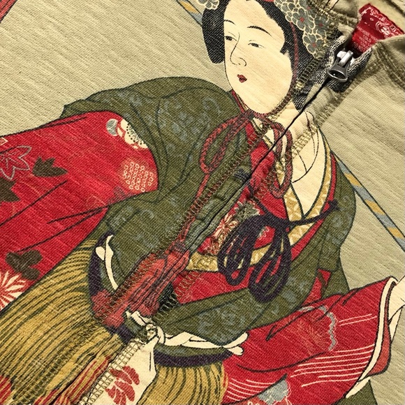 Lucky Brand Hoodie NWOT Geisha Vintage Zip Sweatshirt Asian Unique Artwear Med - Picture 5 of 9